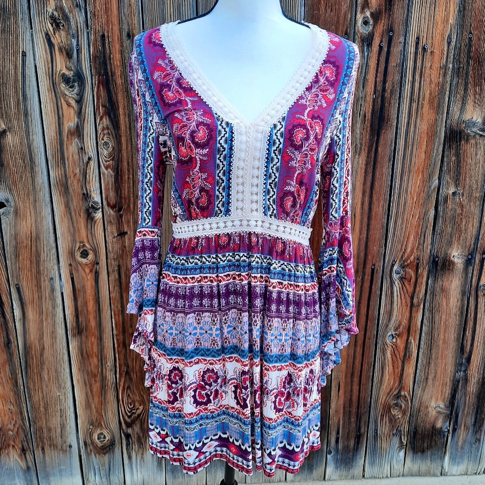 Flying Tomato Boho Floral Mini Dress M